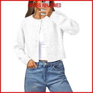 Lightweight Cropped Cardigan Sweater, Button Front, Ribbed Hem, Versatile